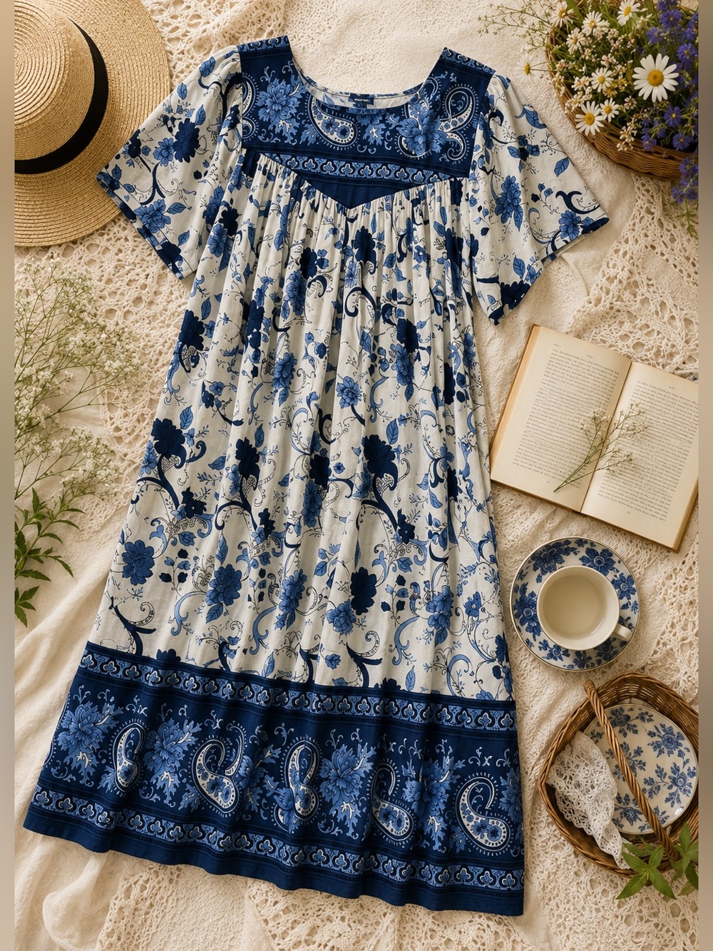 Vintage Expressions California Muumuu House Dress Floral Paisley Cottagecore L